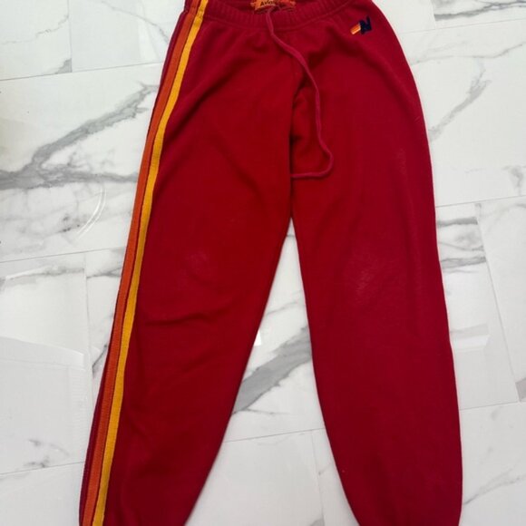Aviator Nation Pants - Aviator Nation Scarlet Joggers with Golden Stripe